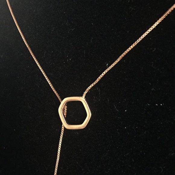 Rose gold cage necklace lariat with hexagon stop - Picture 3 of 3